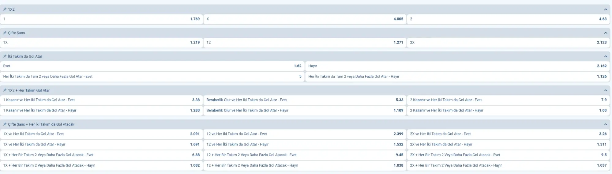 Rekabetçi 1xBet oranları